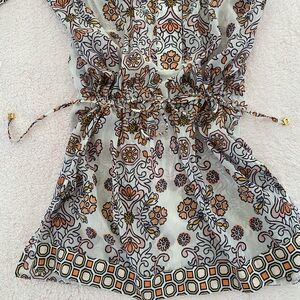 Floral Patterned Tunic Top Coverup w adjustable pull tie waist